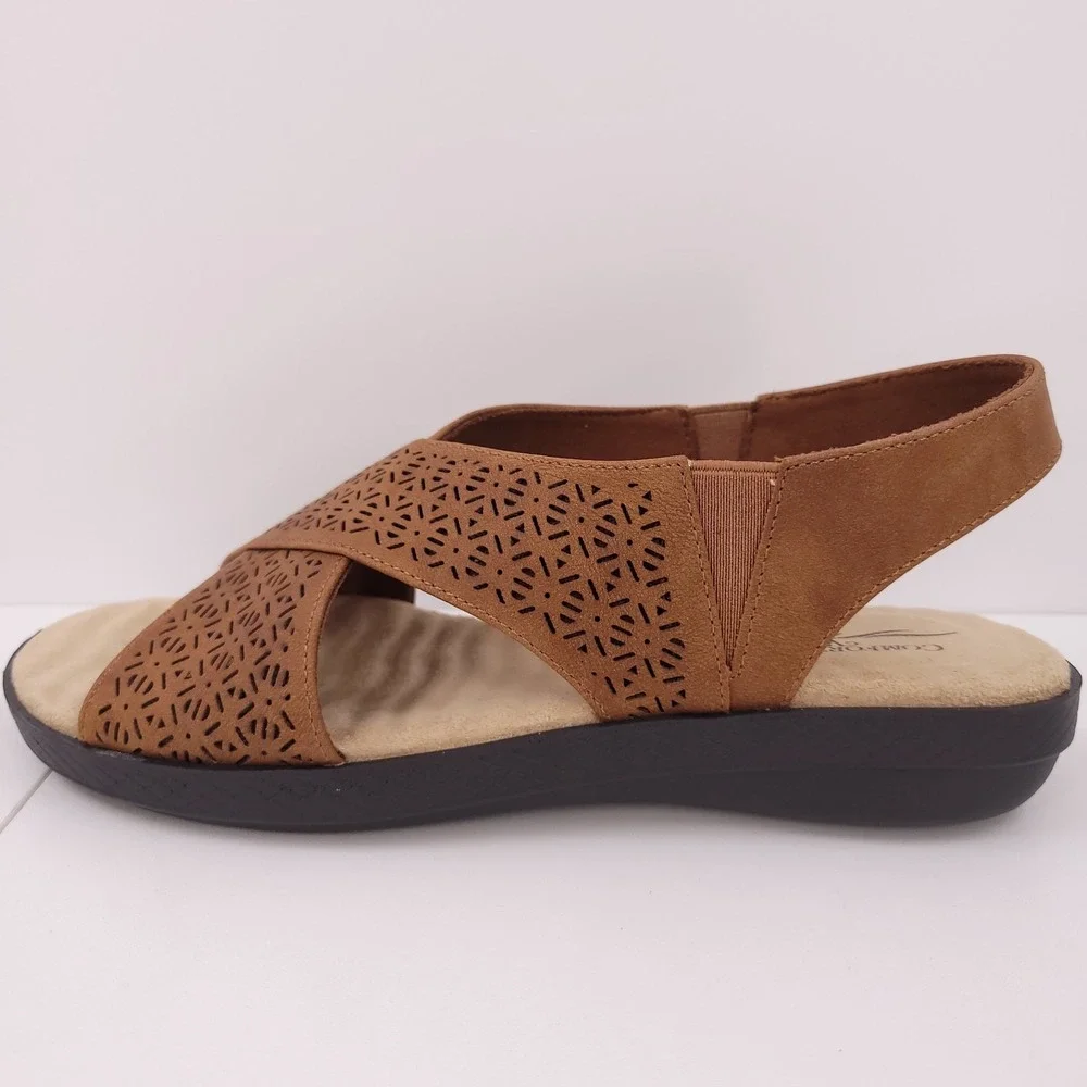 Easy Street Comfort Wave Claudia Slingback Sandals Tan Womens 7.5 N‎ Slip On